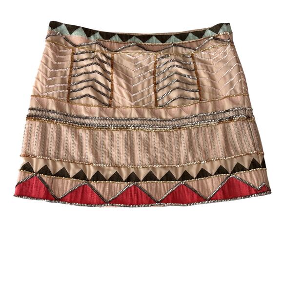 Sanctuary Sequin Mini Skirt Sz Large NEW NWT Geometric Southwestern Boho Tan - Picture 1 of 9